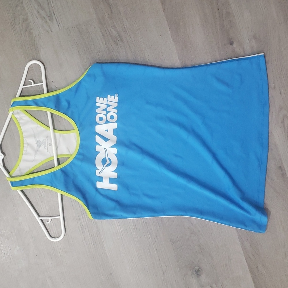 Hoka One One Blue Tank Top with Lime Trim